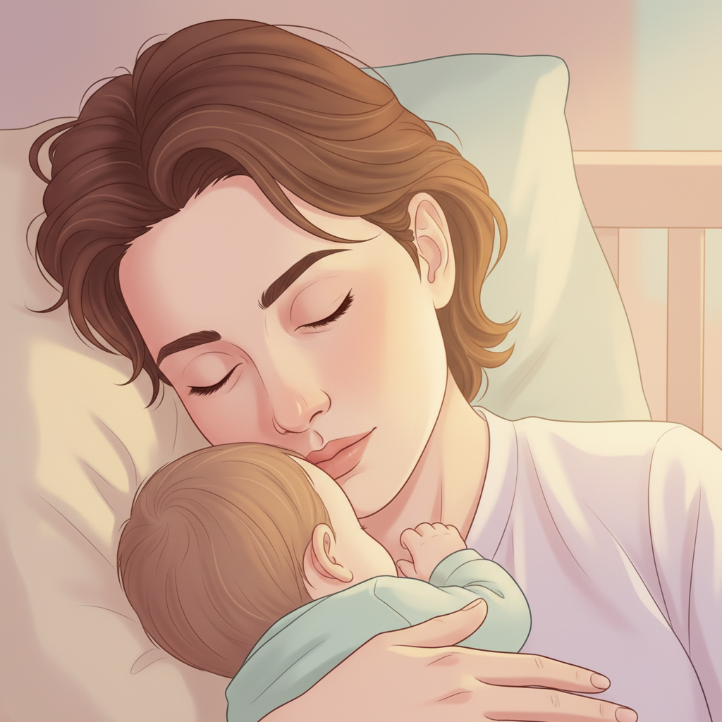 Exhausted parent gently rocking a comfort nursing baby at night