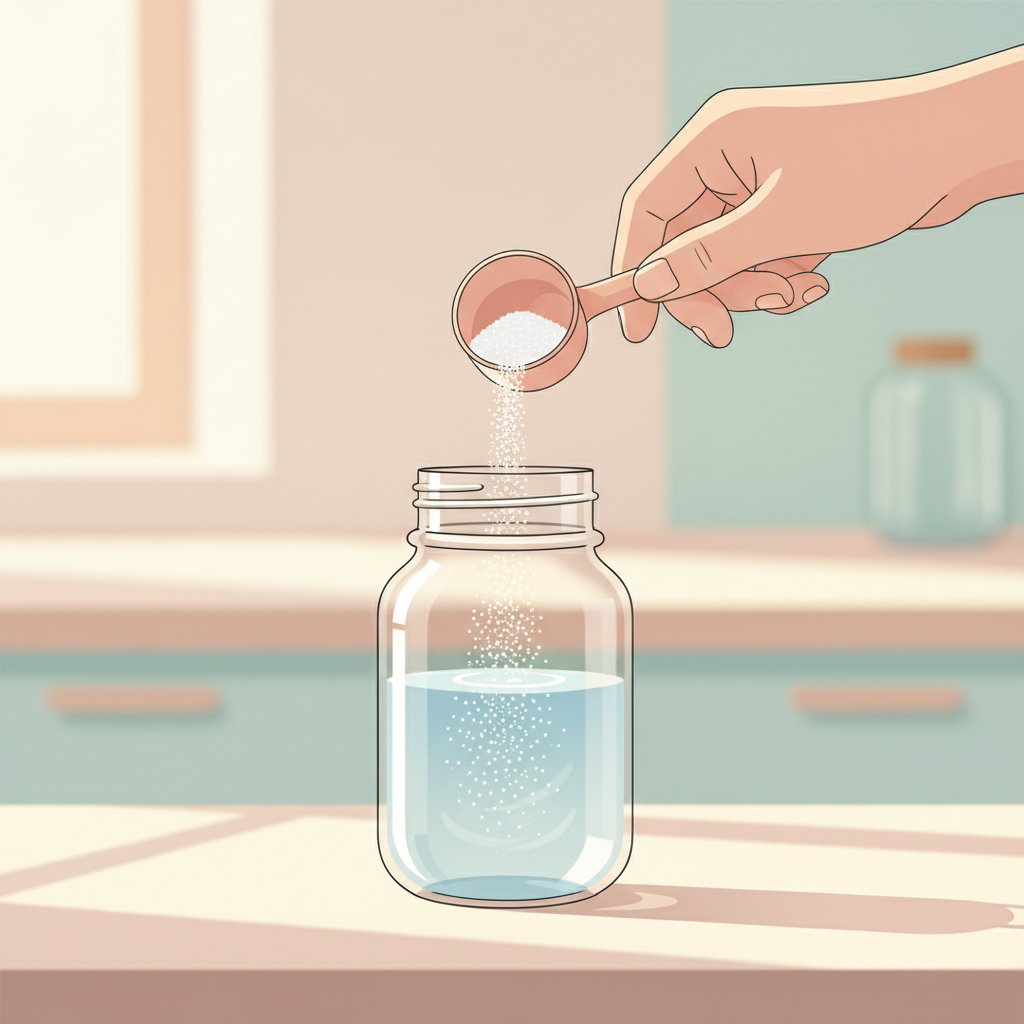 Close-up of a baby bottle being prepared with formula powder, with soft, diffused light, indicating care and nutrition.