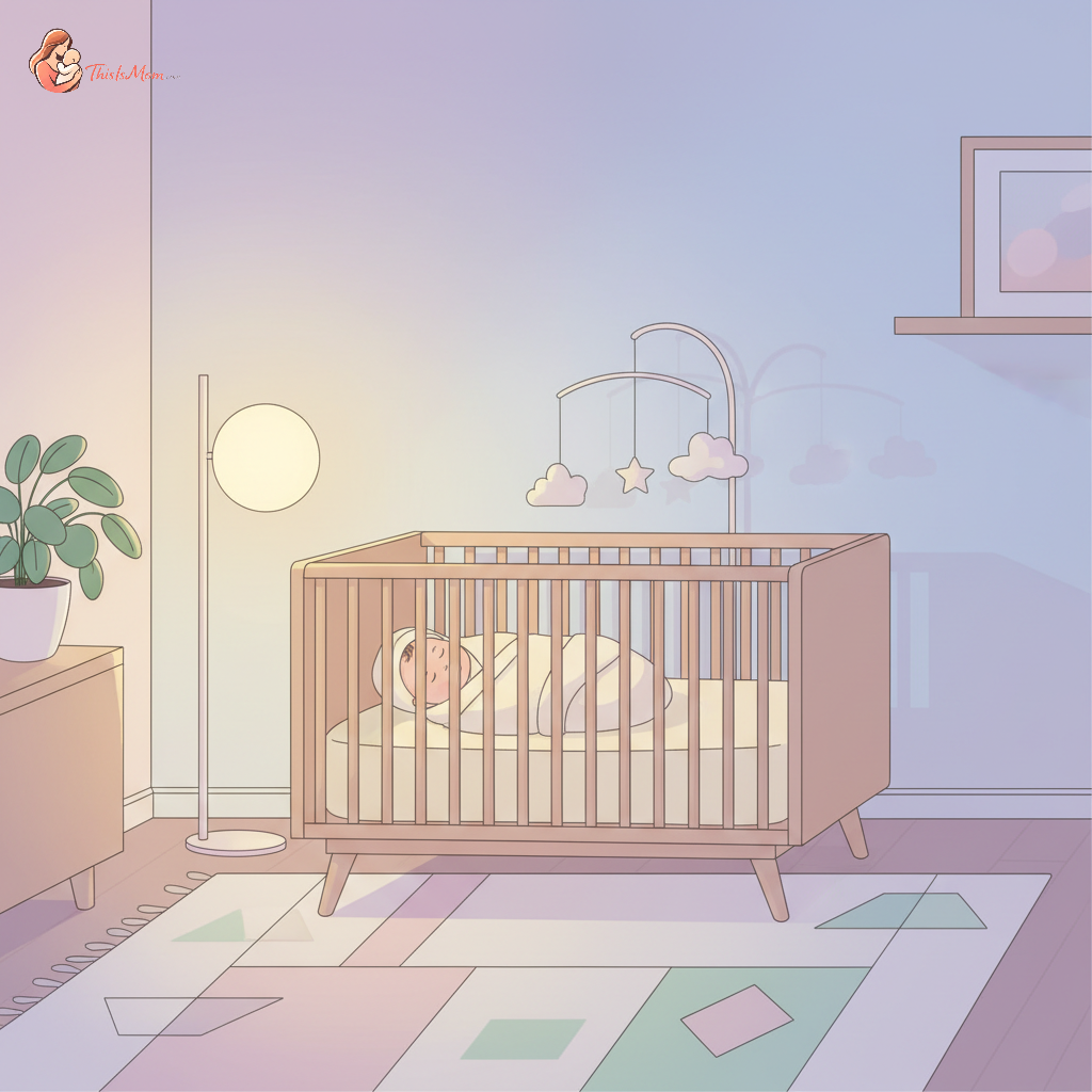 A baby peacefully sleeping in a crib, with a soft, cozy blanket and a gentle nightlight in the background.