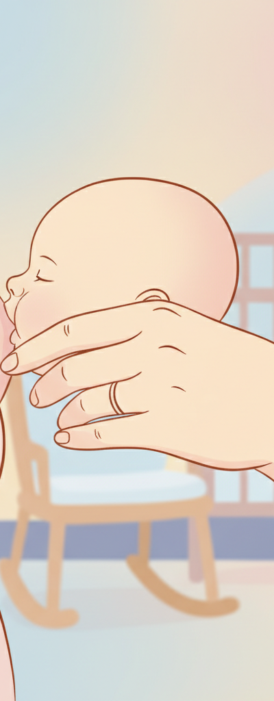 A tired but loving parent gently unlatching their sleeping baby from the breast, surrounded by a soft, dim light in a nursery