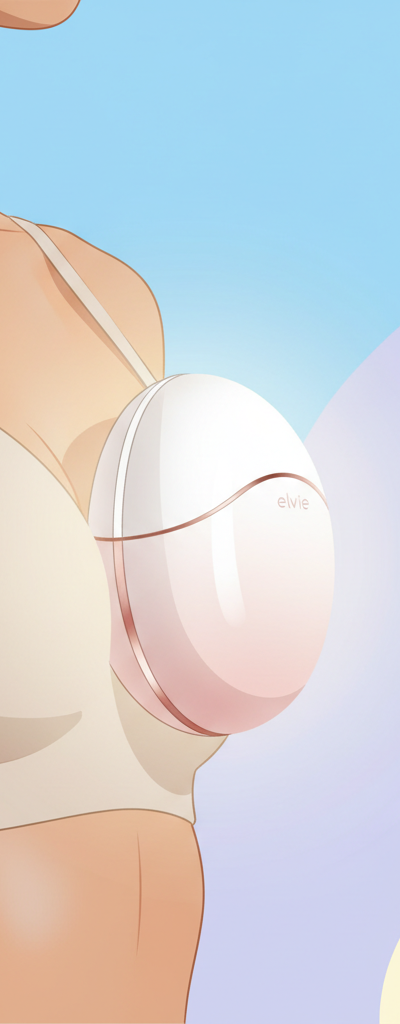 A close-up shot of a modern, sleek hands-free electric breast pump without tubing, fitting discreetly into a bra, with soft, diffused lighting.