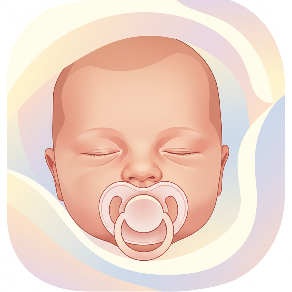A baby with tongue tie peacefully using a pacifier designed for breastfeeding support.