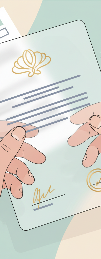 Two parents, smiling, shaking hands over a shared custody agreement document with a child tax credit form on a table, symbolizing cooperation and financial planning for their child's future.
