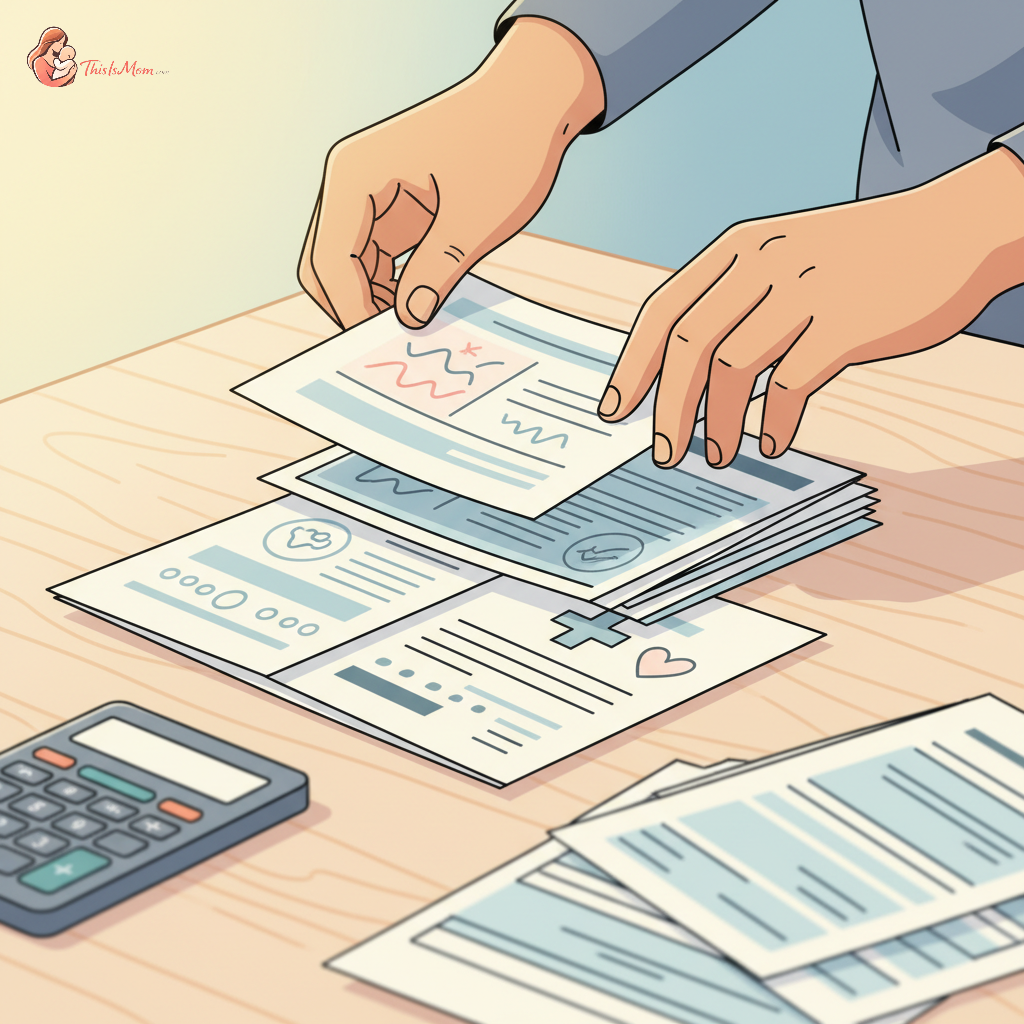 Close-up of hands holding various official documents like a birth certificate, school record, and utility bill, with a calculator and tax forms blurred in the background