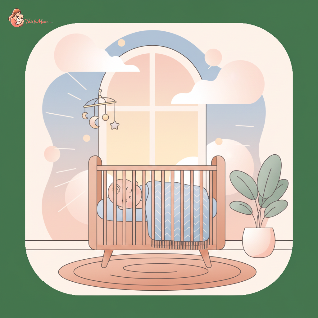 A peaceful baby sleeping soundly in a crib with a cozy blanket, bathed in soft, warm light