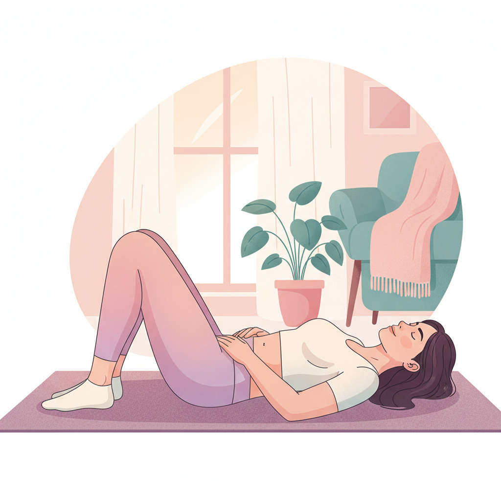 Woman performing gentle postpartum core exercise on a mat