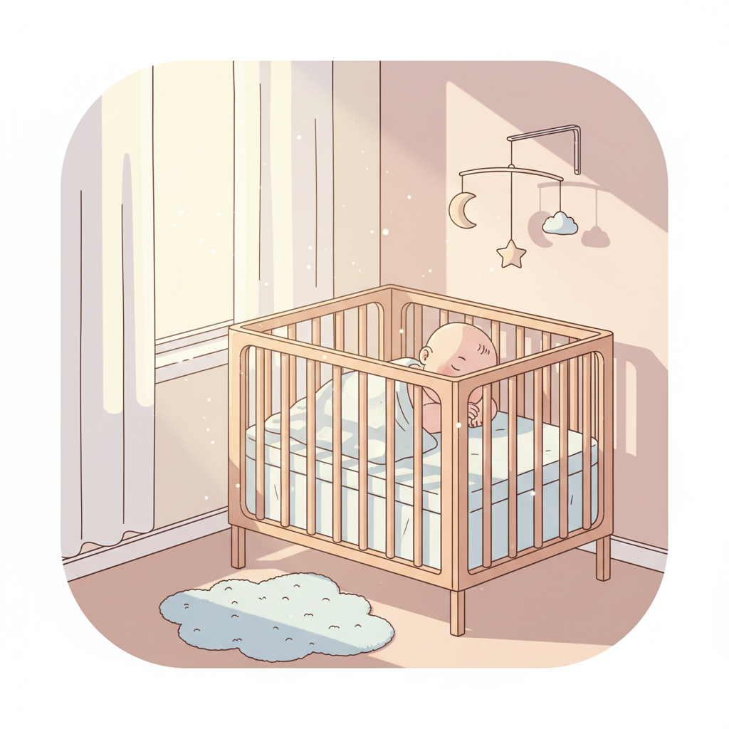 Baby sleeping peacefully in a darkened nursery at dawn