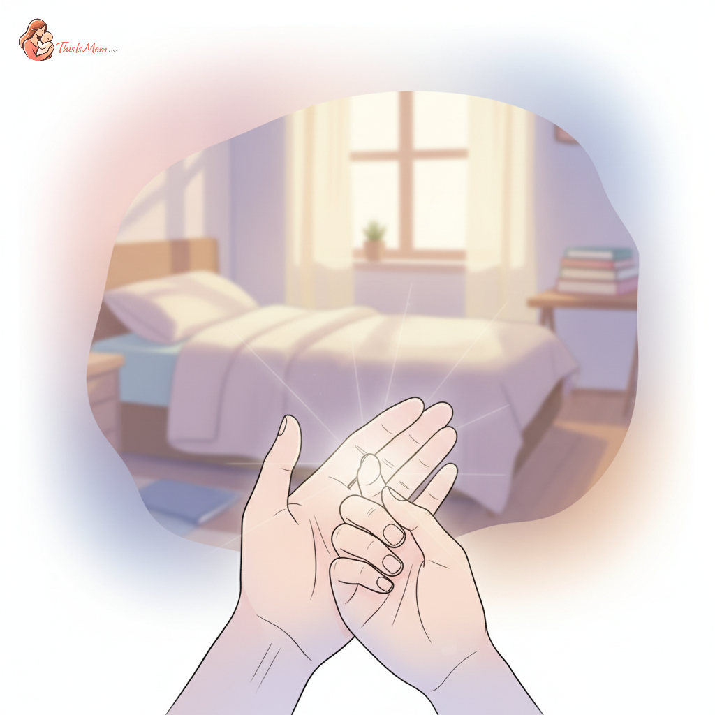 A concerned parent looking at their teenage child, with a subtle overlay of a warning symbol, conveying care and vigilance