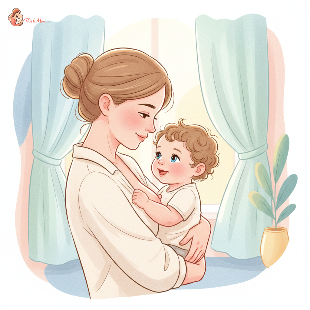 Close-up of a content baby looking around playfully while vaguely engaged with breastfeeding, suggesting diminished interest in nursing. Soft, natural light.