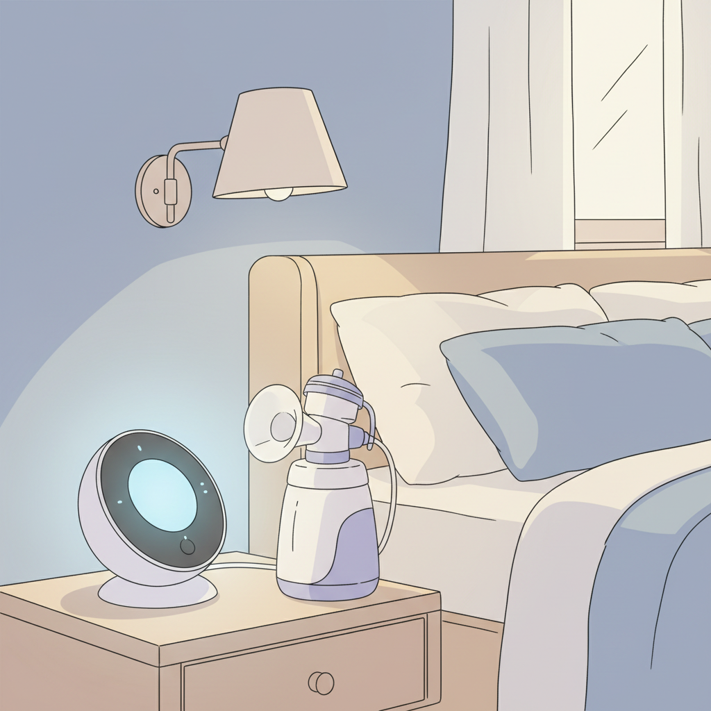 A woman holding a Spectra breast pump, looking thoughtful.
