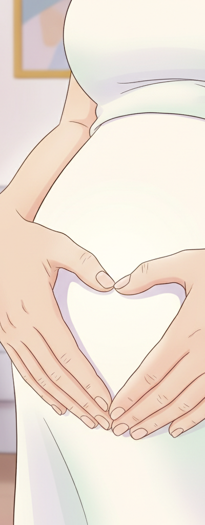 Close-up of a pregnant woman's belly in her third trimester, with hands gently resting on it, illustrating the connection to fetal movement.