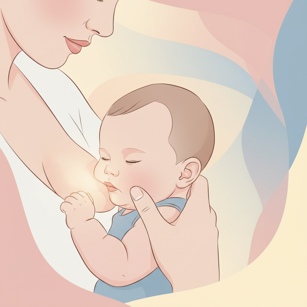A calm mother gently detaching her 8-month-old baby from her breast during nursing, showcasing the 'close and remove' technique for biting. The baby looks focused but not distressed.