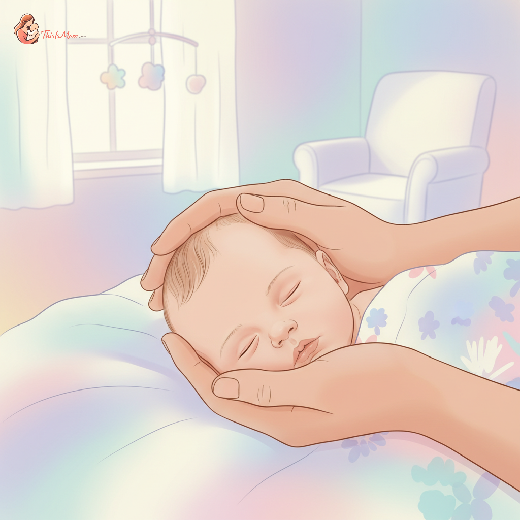 A calm, reassuring image of a parent gently holding an infant, with a blurred background suggesting a baby's room or living space, symbolizing comfort and care during a challenging time.